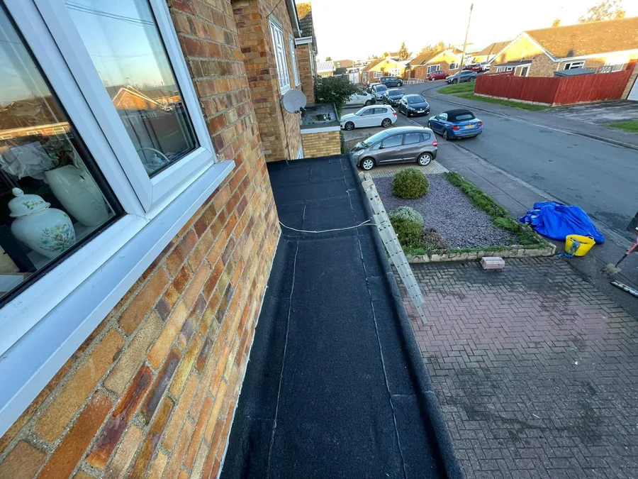 Finished felt flat roof over a front bay, Imperial Roofcraft roofing job in London and Surrey